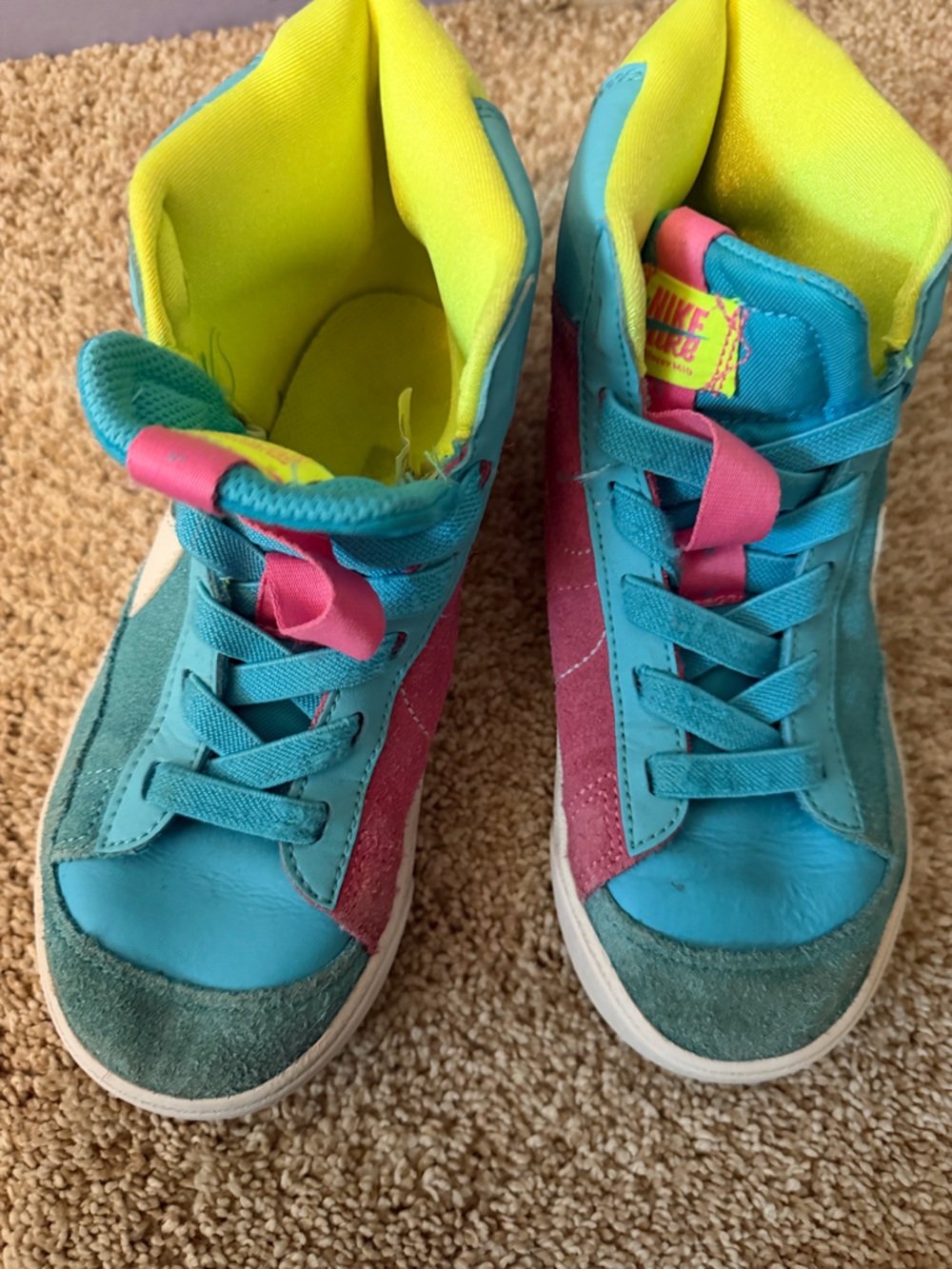 Nike Kids Turquoise, Pink & Neon Yellow Sneakers